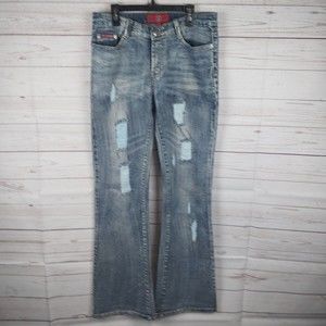 2G Two G Wear Jeans Distressed Stonewash Denim Flared Leg Womens Sz L 30x33 Y2K